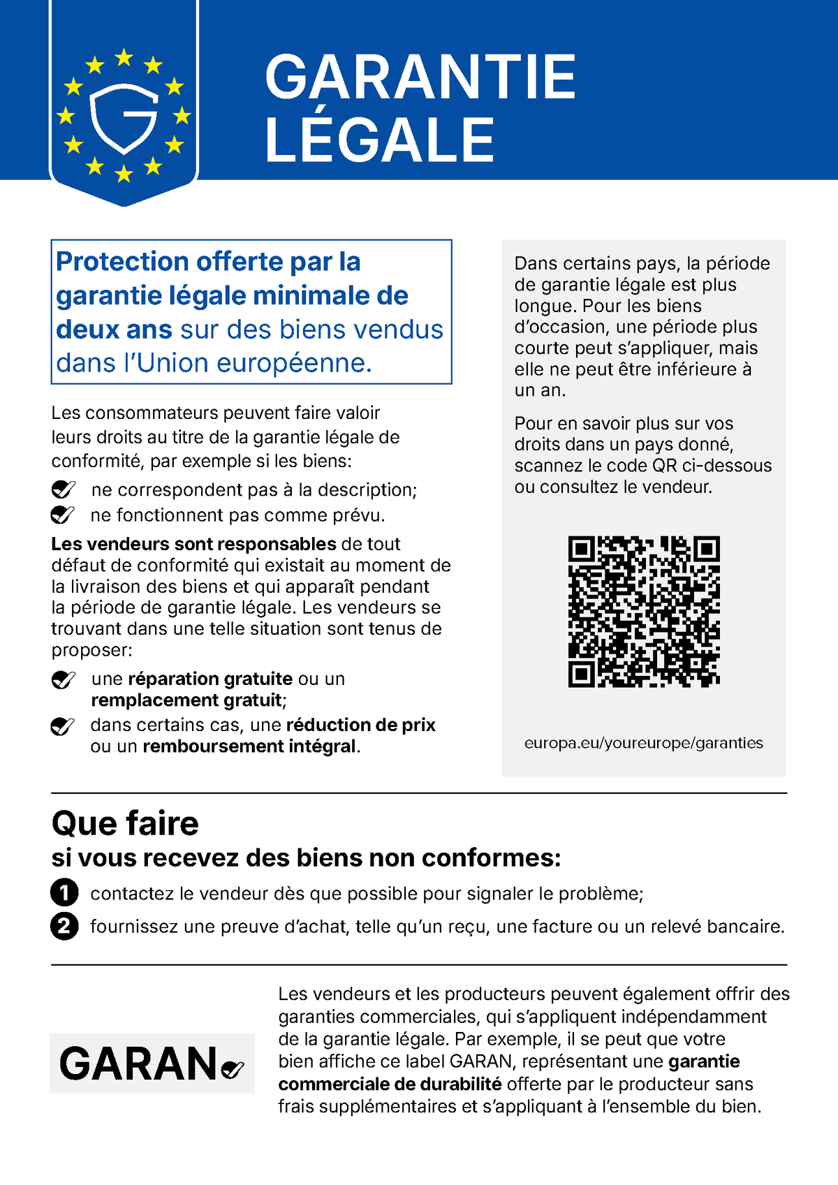 Avis UE relatif à la garantie légale de conformité