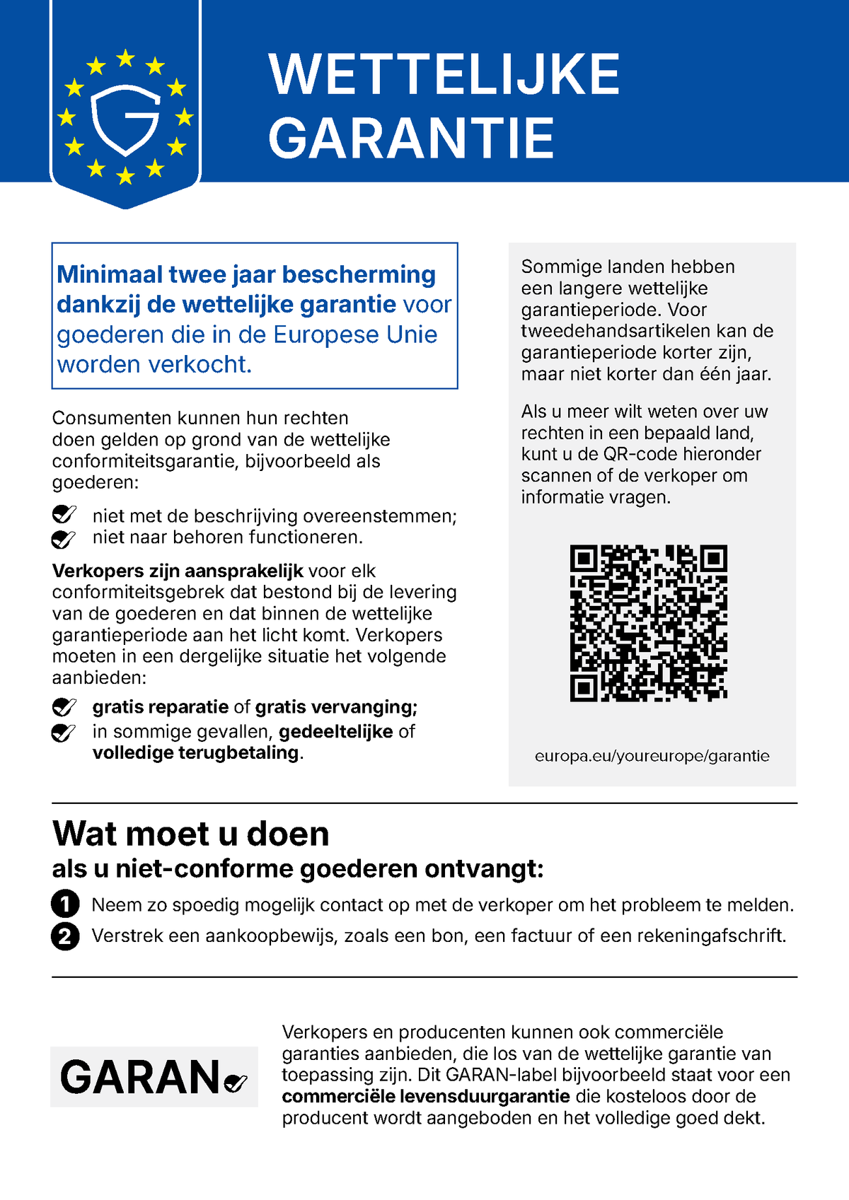 EU-kennisgeving inzake de wettelijke garantie van conformiteit